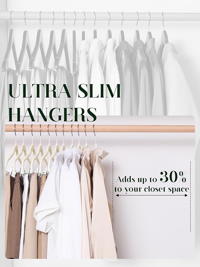 Cozymood Velvet Skirt Hangers - Pack of 24 - Velvet Hangers with Clips | Ultra Thin Non Slip Velvet Pants Hangers Space Saving Clothes Hanger for Trouser, Skirts, Jeans, Dress (Beige) - Image 7