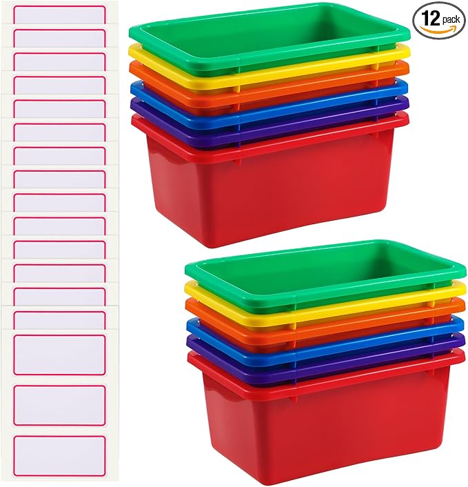 Zonon 12 Pcs Plastic Cubby Storage Bin Back to School Classroom Cubby Organization Storage Container with 1 Pack Self Adhesive Label for Office School Library(Mixed Colors,11.61 x 7.68 x 4.92) by Zonon