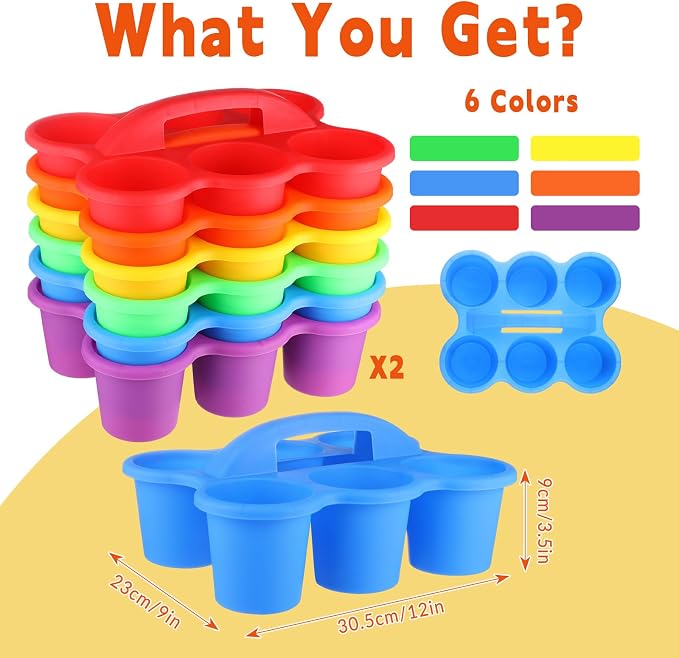 12 Pack Classroom Caddy Organizer with Handle Colorful Plastic Table Caddy Drink Cup Caddies Holder 12×9×3.5 Inch Storage School Supplies 6 Compartments for Table Crayon Pencil Cup Marker Craft - Image 2