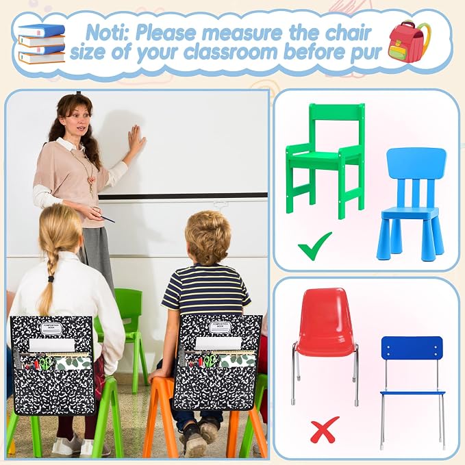 24Pcs Composition Chair Pockets for Classroom Composition Chair Back Buddy Pocket with Name Tags 17x20In Chairs Organizer 3 Pockets Seat Storage Pocket for School Classroom Daycare Home Supplies - Image 6
