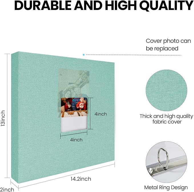 12x12 Inch Large 3 Ring Binder Scrapbook Photo Album, Linen Cover Scrap Book with 50 Plastic Sleeves 100 Pages 12 x 12 Scrapbooks White Pages for Wedding Baby Adventure Travel Women Kids (Cyan Blue) - Image 4