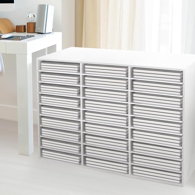 SONGWAY Desk Paper Storage Organizer - Literature Organizer, 27 Compartments Classroom Mailbox with Adjustable Shelves, Desktop File Sorter, Paper and Mail Organizer for Home Office School, White by SONGWAY