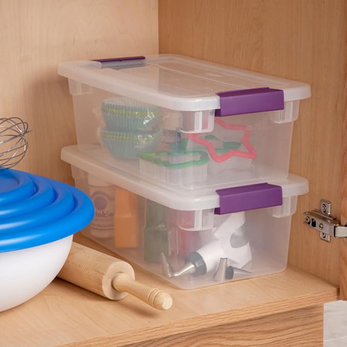 Sterilite ClearView Latch Boxes, Storage Bins with Lids, 6 Quart, 12-Pack | Clear Plastic Organizers with Color Accent Latches for Closet, Bedroom, Shelving Units, Dorm Room and Home Organization - Image 5