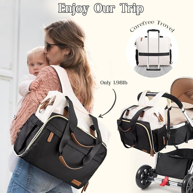 Diaper Bag Backpack Mommy Bag Large Capacity Diaper Backpack Travel Essential Baby Diaper Bag for Mom and Dad, Black (Black & Creamy-White) - Image 6