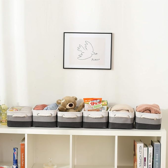 Small Storage Baskets for Shelves,Fabric Storage Baskets for Closet,Rectangular Collapsible Baskets for organizing Clothes,Books,Gifts - Image 6