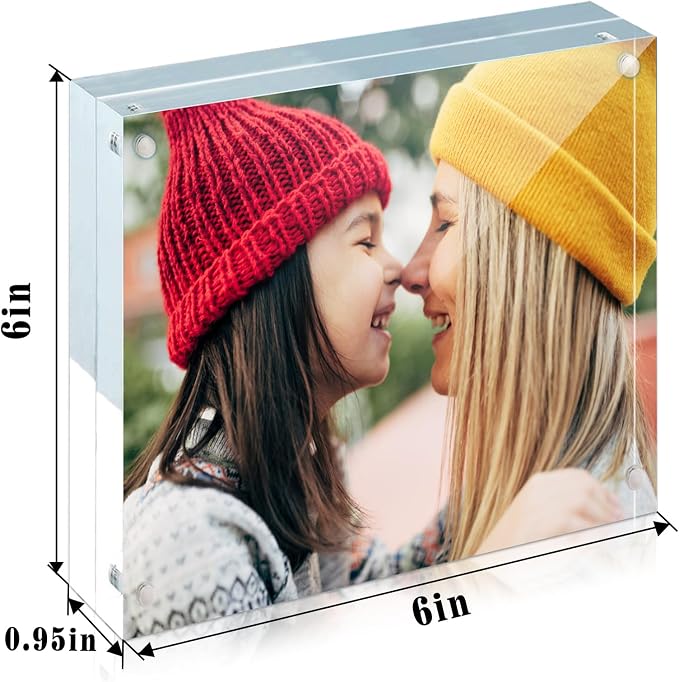 ILYXY 2 Pack Acrylic Frame 6x6, 20% Thicker, 24mm Thick Frameless Clear Square Picture Frame, Double Sided Magnetic Photo Frame, Free Standing Desktop Display Stand Acrylic Picture Frames - Image 2