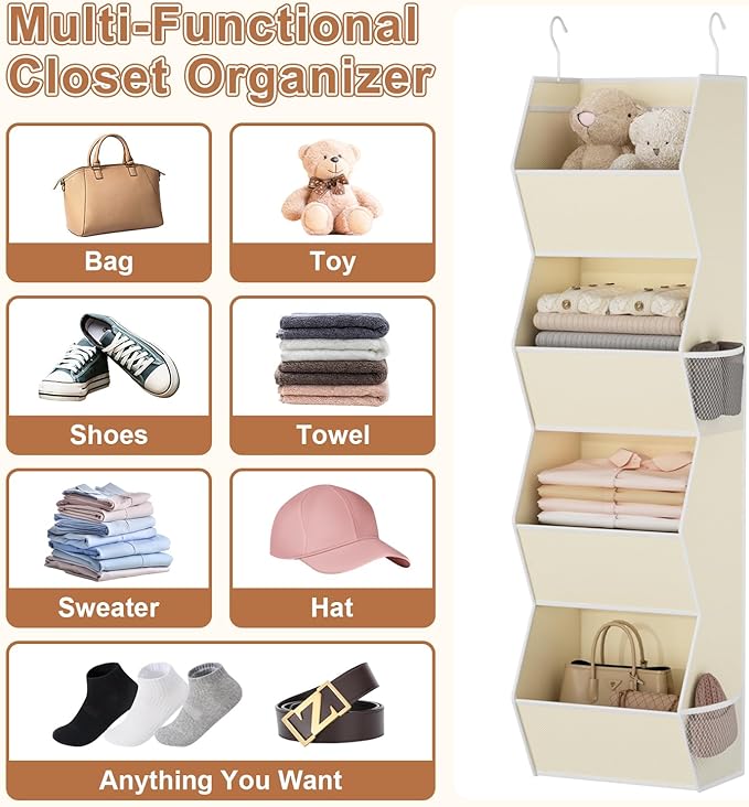4 Shelf Hanging Closet Organizer Closet Storage for Wardrobe 2 Packs Beige | Hanging Storage Organizer for Closet Organizers and Storage, Hanging Clothes Organizer for Closet Organizer Closet Shelves - Image 5
