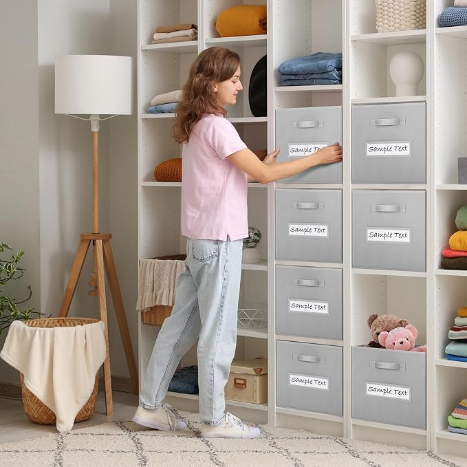 11x11 storage cube bins (Set of 10) Foldable Fabric storage cubes with 10 Labels Window Cards & a Pen,11 inch cube storage bin,Closet Organizers for Shelves,Cubby Organizer Boxes,Light Grey - Image 5