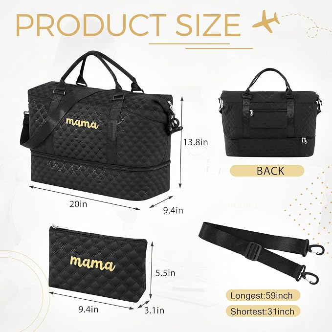 Dansydaisy Mama Hospital Bag for Women Labor Delivery,Black | Travel Duffle Bag with Shoe Compartment and Toiletry Pouch Waterproof Weekender Bag for Women Pregnancy Overnight Gym Gift - Image 2