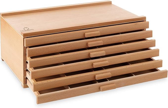 7 Elements 6 Drawer Wooden Artist Storage Supply Box for Pastels, Pencils, Pens, Markers, Brushes and Tools by 7Elements