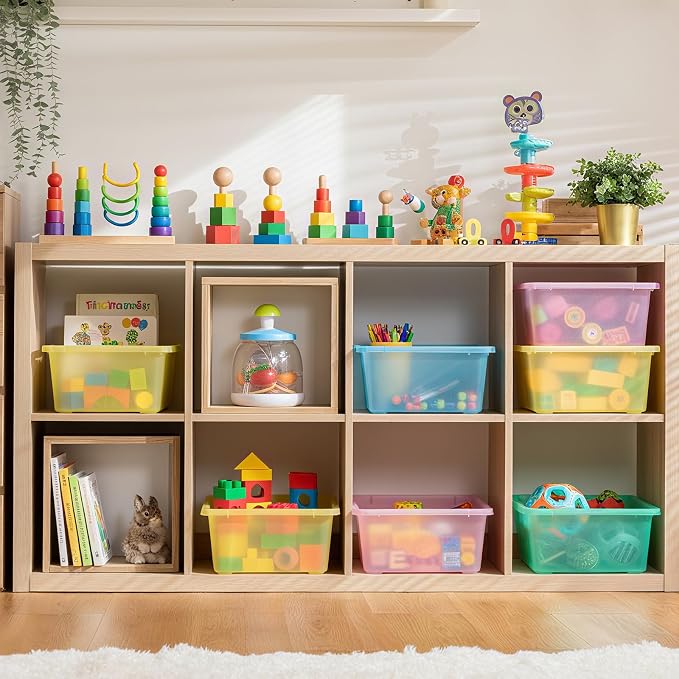 Zonon 12 Pcs Plastic Cubby Storage Bin Back to School Classroom Cubby Organization Storage Container with 1 Pack Self Adhesive Label for Office School Library(Clear Macaron Color,11.61 x 7.68 x 4.92) - Image 6