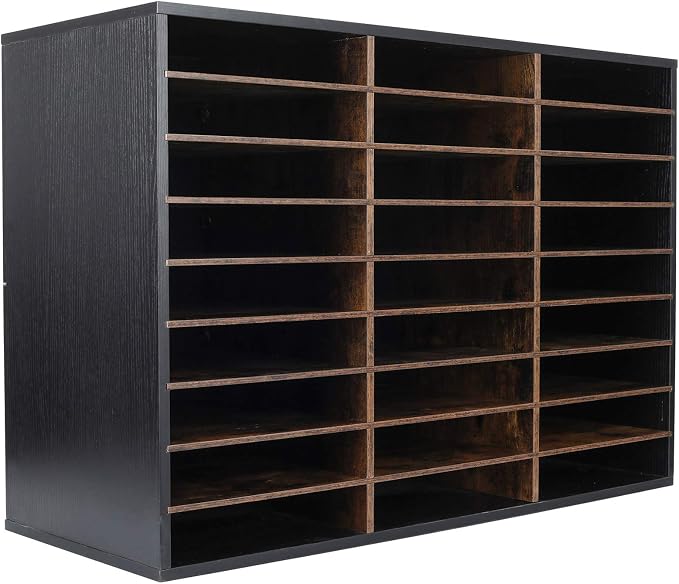TQVAI Wood Literature Organizer, 27 Slots Hold 13500 Sheets A4 Papers, Wooden Desk File Paper Storage Organizer with Adjustable Shelves, Mailbox Cubbies for Office Home Classroom, Black/Archaize by TQVAI