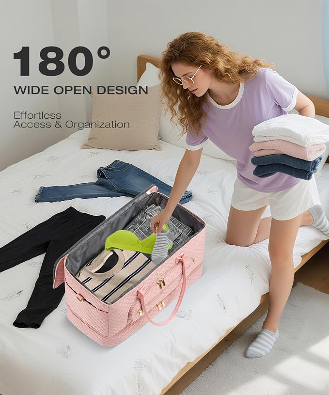Travel Duffle Bag, Wide Open Large Weekender Bag for Women with Shoe Compartment, Carry on Overnight Bags with Toiletry Bag, Hospital Bag for Women Labor Delivery with Wet Pocket (Pink) - Image 3
