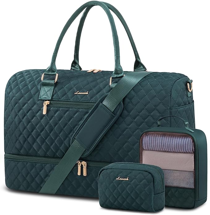 LOVEVOOK Travel Duffle Bag for Women, Weekender Overnight Bag with Shoe Compartment, Carry on Bag with Toiletry Bag, Gym Duffel Bag with Wet Pocket, Hospital Bags for Labor and Delivery 3 Pcs Set by LOVEVOOK