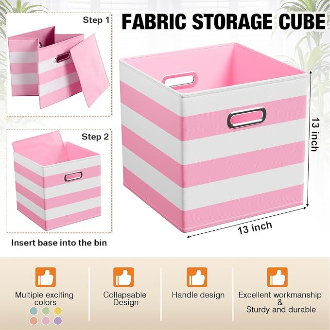 CroBlissful 13 Inch 6 Pack Fabric Storage Cubes with Metal Handles, Back to School Collapsible Organizer Bins for Classroom, Closet, Student Room, Toys and School Supplies (Macaron Color) - Image 3
