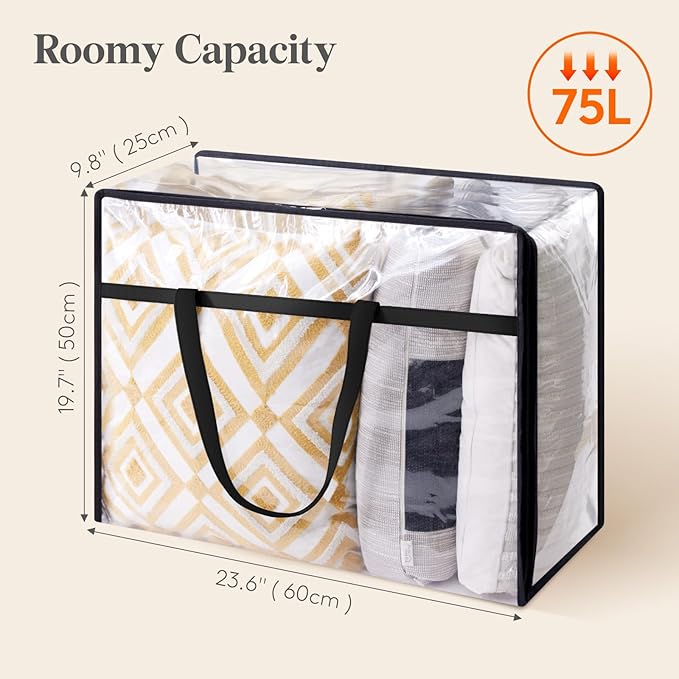 Lifewit 8 Pack Clear Clothes Storage Bags, 75L Plastic Blanket Storage Bag, Vinyl Foldable Moving Bags with Zipper, Closet Organizers and Storage Containers for Bedding, Duvet, Comforter - Image 4