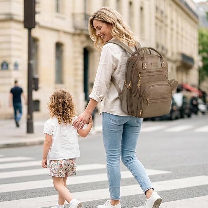 ROSEGIN Premium Vegan Leather Diaper Bag Backpack with Waterproof Changing Pad, Reinforced Zippers & Odor-Free, 20 Pockets Pro Organizer, Fits 15.6" Laptop, Stroller Straps, Baby Bag for Mom, Taupe - Image 2