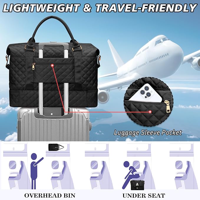 Women Gifts Travel Duffle Bag Initial Overnight Bags(Black,N) | Travel Gifts for Women-Overnight Bags with Toiletry Bag-Weekender Bags with Shoe Compartment for Travel - Image 8