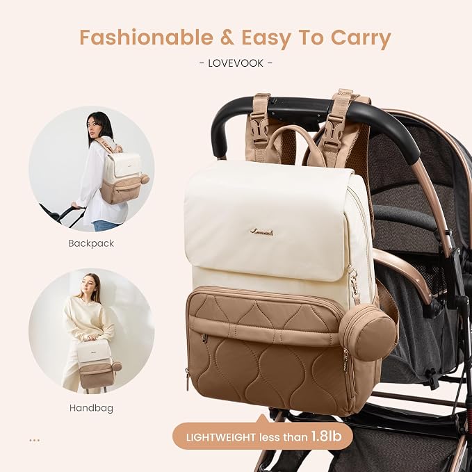 LOVEVOOK Diaper Bag Backpack, Baby Travel Bags for Boys & Girl, Toddler Waterproof Diaper Bag w/Changing Pad (Beige khaki, 17.3''-Large) - Image 6