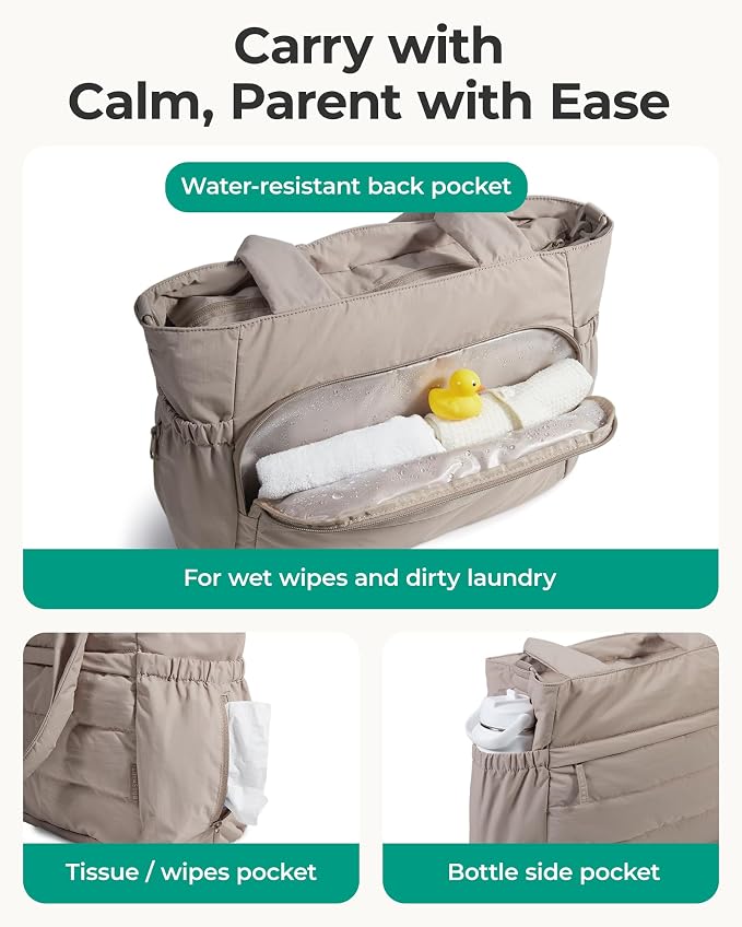 BAGSMART Diaper Bag Tote, Hospital Bag for Labor Delivery Travel Baby Tote | Lightweight Puffy Maternity Bag, Changing Pad & Pacifier Case, Large Capacity for Mom and Dad, Newborn Essentials - Image 3