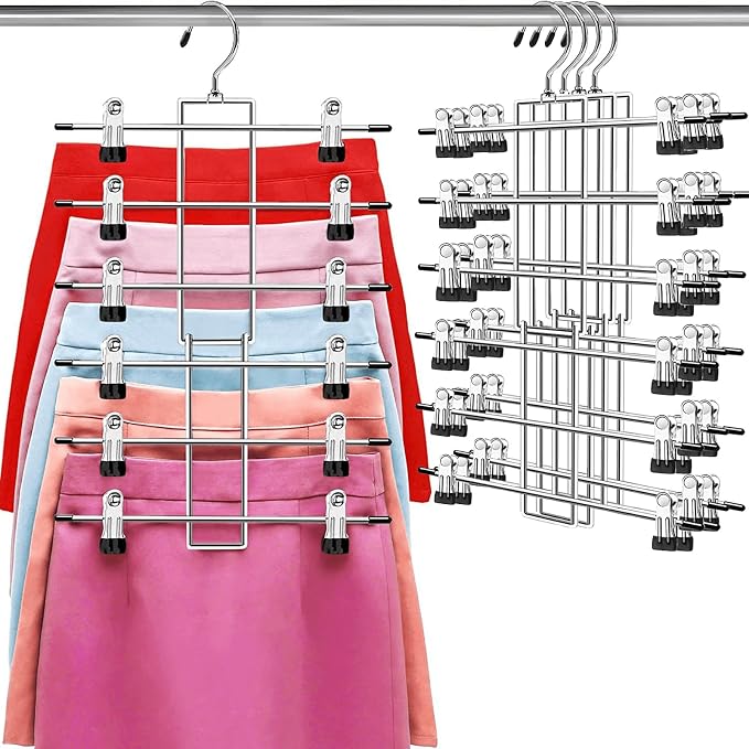 Pants Hangers with Clips,Space Saving Hanging Closet Organizer-6 Tiers Skirt Hangers with 360° Swivel Hook,Closet Organizer-Clothes Hangers- College Dorm Essentials Apartment Essentials- 4 Pack by Lumigens