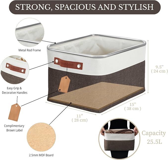 DECOMOMO Storage Bins, Large Fabric Storage Baskets for Shelves 4 Pack | 15 x 11 x 9.5 inches Decorative Linen Closet Organizers (Brown & White) - Image 3