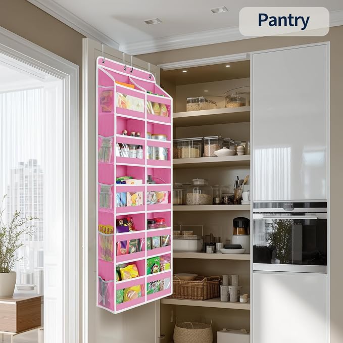 Yecaye 5-Tier Over The Door Organizer Dual-Column, 80lbs Load Stuffed Animal Storage of 10 Compartments, Heavy Duty Door Organizer Hanging for Bedroom Dorm Bathroom Pantry, Macaron Pink, 1 Pack - Image 8