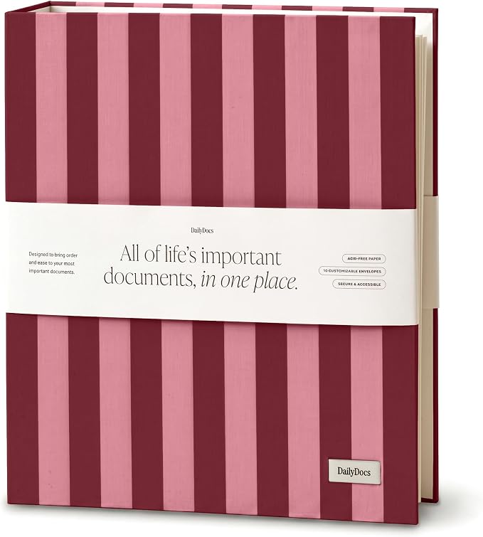 Document Organizer Binder for Important Papers & Passports, Sangria by DailyDocs