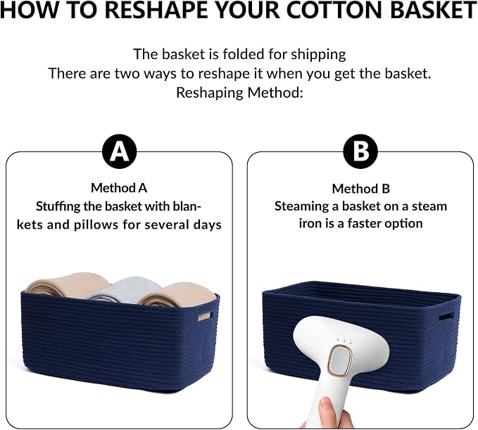 MiniArk Large Storage Baskets for Organizing, 17 x 13 x 7.5” Closet Shelf Baskets for Clothes Blanket Towels, Baby Nursery, Toy Bins Box, Woven Rope Baskets, 4 Packs Navy Blue - Image 7