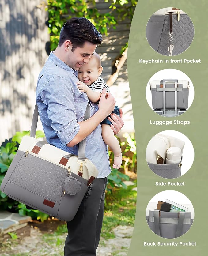 LOVEVOOK Diaper Bag Tote, Baby Diaper Bag Waterproof Travel Diaper Tote with Changing Pad - Image 6