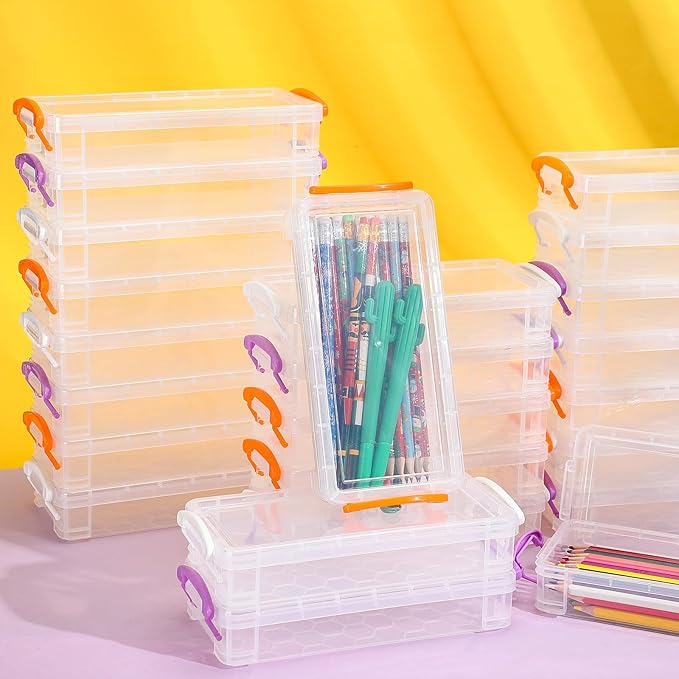 Cholemy 30 Pcs Plastic Pencil Box Bulk Large Capacity Pencil Case Crayon Box with Snap Tight Lid Stackable Organizer Container, Operation Christmas Item Bulk for Pen Stationery School Supply(Clear) - Image 2