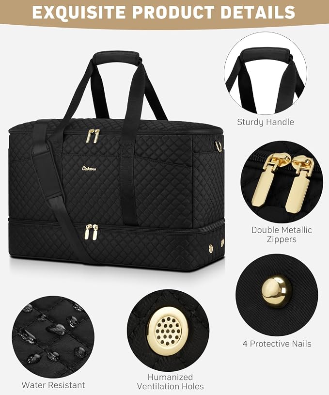 Overnight Bags for Women Travel Duffel: Weekender Bag with Shoe Compartment | Wide Open Large Carry on Bags with Toiletry Bag & Wet Dry Pocket Weekend Trip Gym Hospital Bags for Labor and Delivery Black - Image 3