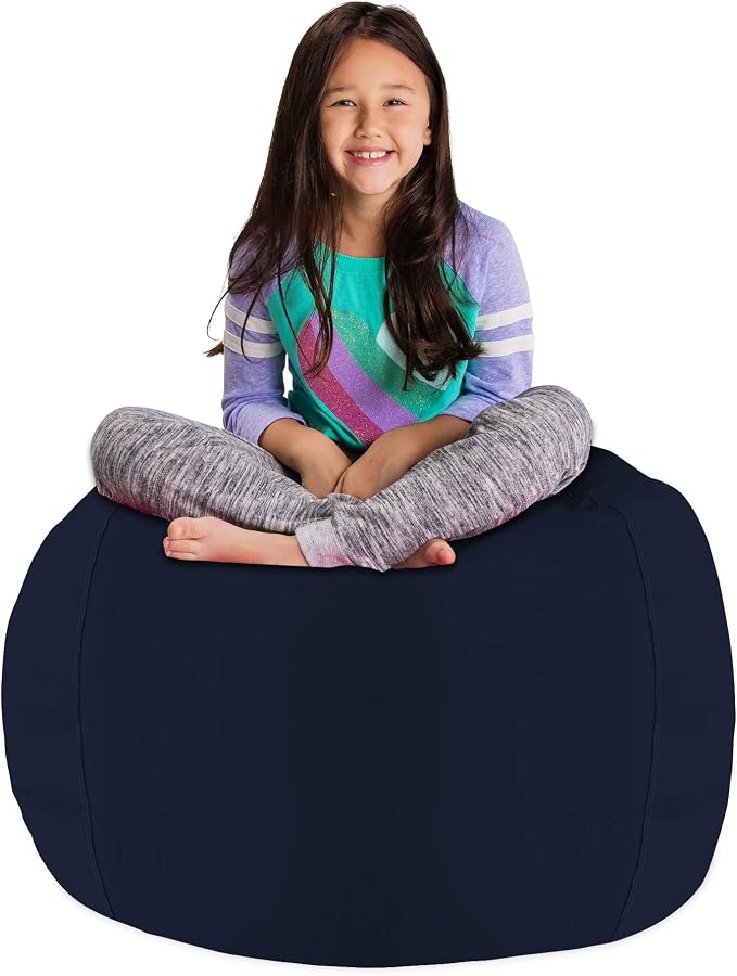 Posh Stuffable Kids Stuffed Animal Storage Bean Bag Chair Cover - Childrens Toy Organizer, Large 38" - Solid Navy Blue by PoshCreations