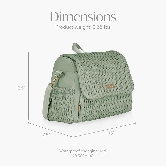 Hannah & Sophia Belle Convertible Baby Diaper Backpack & Bag in Sage Green, Large Size, Dual Sided Water Resistant Changing Mat Included, Detachable Shoulder Straps, Easy To Use | Waterproof Changing Pad, Spacious, Multiple Pockets & Insulated Bottle H... - Image 3