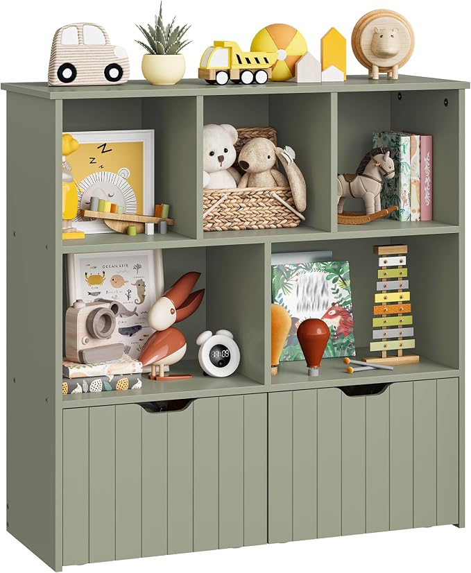 HOOBRO Toy Storage Organizer, Toy Organizers and Storage with 2 Movable Drawers and 5 Cubbies, Toy Chest Shelf for Books or Dolls, Kids Bookshelf and Toy Storage for Playroom, Green GN88CW01 - Image 9