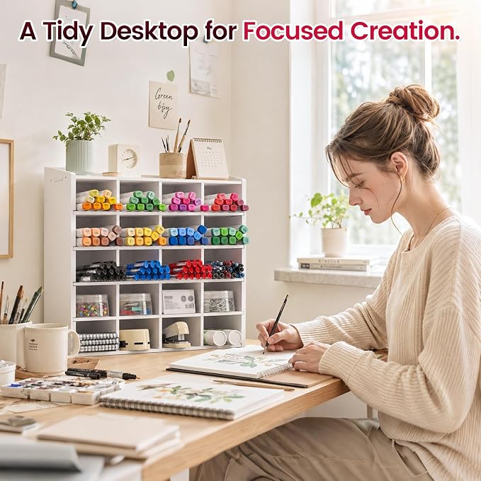 Marker Organizer, 20 Compartments Vertical Pen Storage | Holds up to 280 Markers, Pencil Holder for Home, Office, Classroom, Desk, Desktop Stationery Pencil Storage - Image 8
