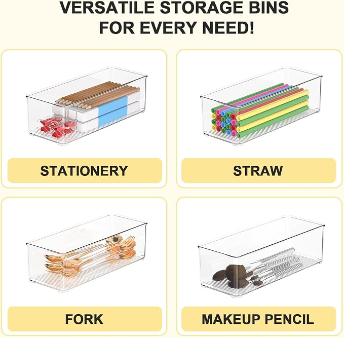 Set of 6 Pantry Organizers and Storage, Clear Plastic Bins(4L+2S) | BPA-free PETG storage containers with handles, Ideal for kitchen, fridge, bathroom, cabinet, office, and garage organization - Image 6