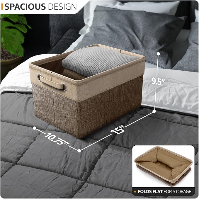 Sorbus Fabric Storage Bins for Shelves - 15 Inch Sturdy Collapsible Storage Bins with 2 Handles, Foldable Baskets for Organizing Home, Closets, Shelf, Toys, Clothes, Large Decorative Storage Baskets - Image 2