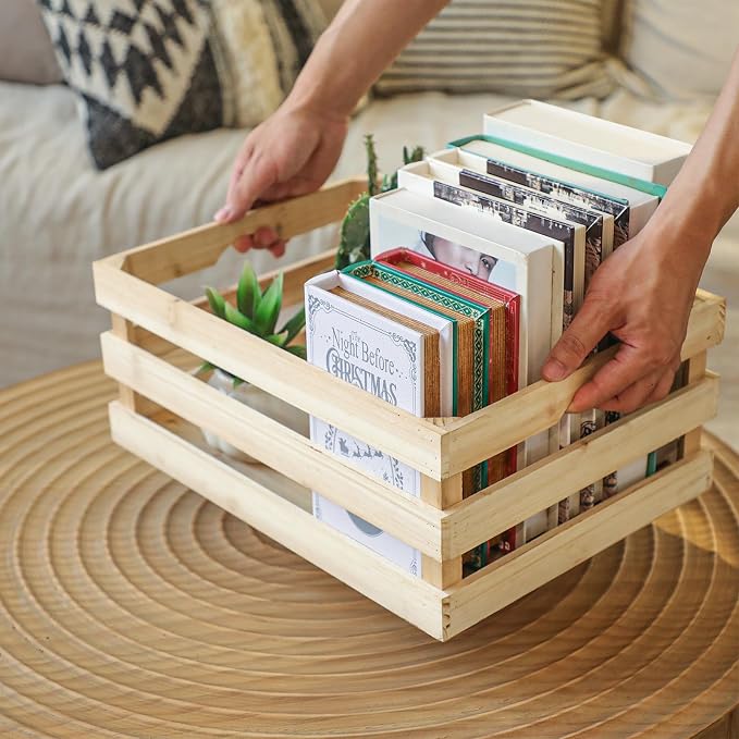 Large Wooden Crates Unfinished Set of 4 Storage Crates, Decorative Wood Storage Crate for Display Rustic, Nesting Wooden Container Boxes Made from 100% Wood - Image 7