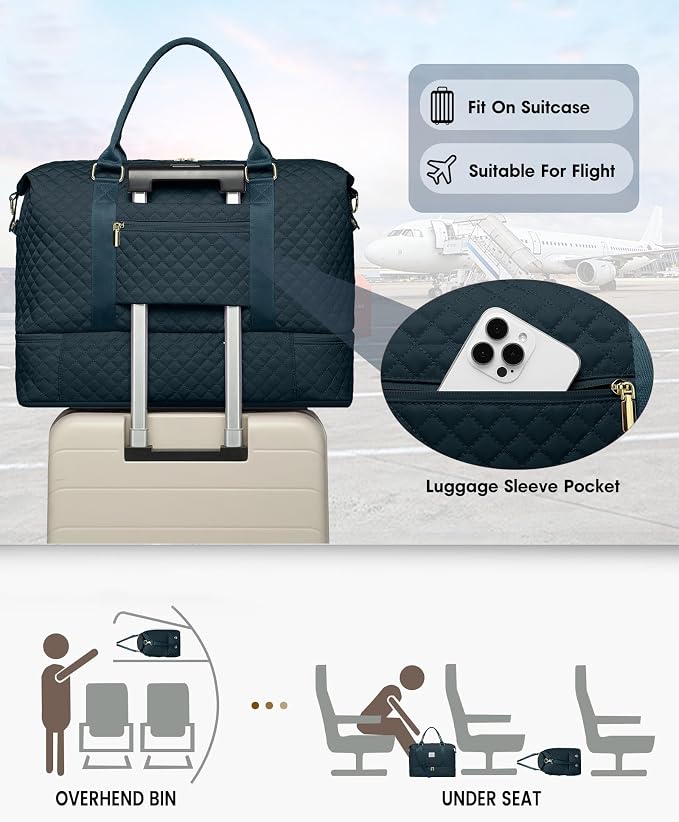 Travel Weekender Bags For Women - Carry On Duffel Bags with Shoe Compartment Overnight teal Weekender Tote Bags with Wet Pocket Gym Duffle Bag for Travel Sports Weekend Hospital Peacock Blue - Image 3