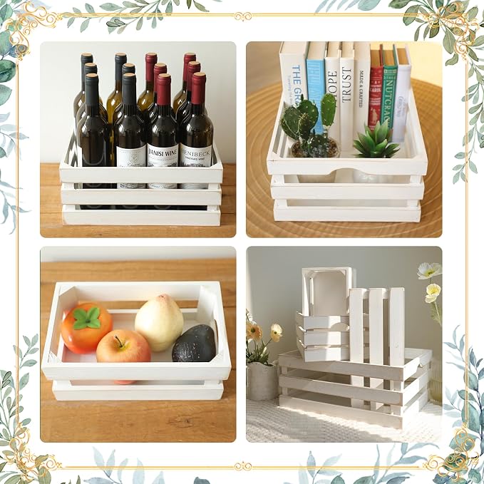 Large Wooden Crates Set of 4 Decorative Storage Box with Handles, Rustic Whitewashed Farmhouse Wooden Crates for Display, Living Room Container Baskets Box for Kitchen, Pantry, Bedroom - Image 4