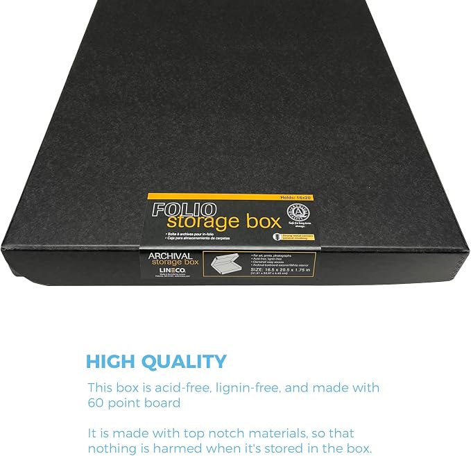 Lineco Clamshell Archival Storage Box, 16.5x20.5x1.75 Inch, Black | Acid-Free with Metal Edge Boxboard, Organize and Store Photos Documents Cards Negatives Magazine Prints Family Records DIY - Image 3