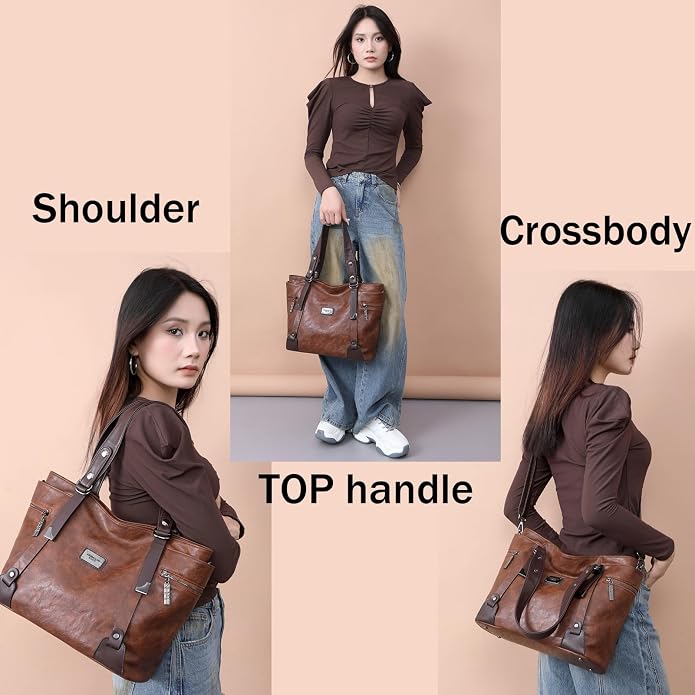 Handbags and Purses for women Vegan Leather Tote Bag for Women Satchel Shoulder Bags Travel Purse with Compartments - Image 3