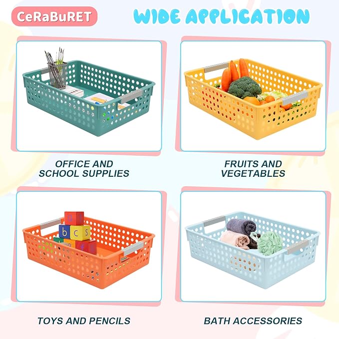 24 Pack Classroom Baskets, Colorful Organizer Baskets, Classroom Storage Bin Book Basket, Pencils Storage Basket Plastic Book Bins for Study Room, Living Room Office Organizer - Image 4