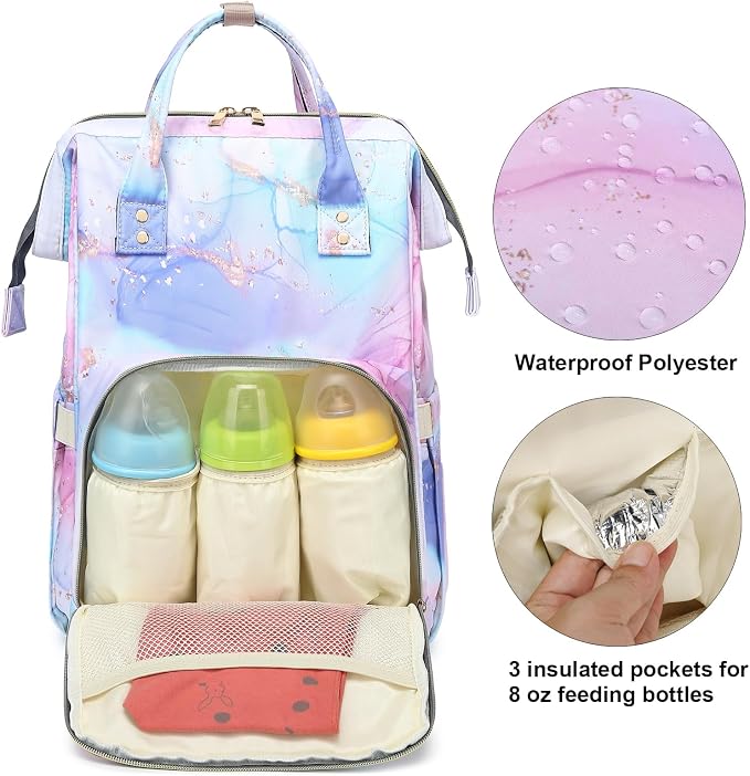 Marble Baby Diaper Bag Backpack for Girls Boys, Waterproof Large Maternity Nappy Bags for Mom - Image 2