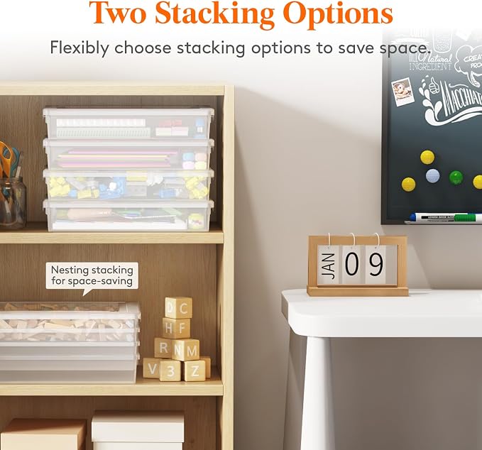 Lifewit 6 Pack Paper Organizer Storage, 12x9 Multi-Purpose Plastic File Box with Latching Lids, Containers for A4, Letter, Scrapbook, Document, Magazine, Art Supplies, Clear | Plastic File Container Fits 8.5" x 11" Letter& A4 Papers, Classroom Organiza... - Image 6