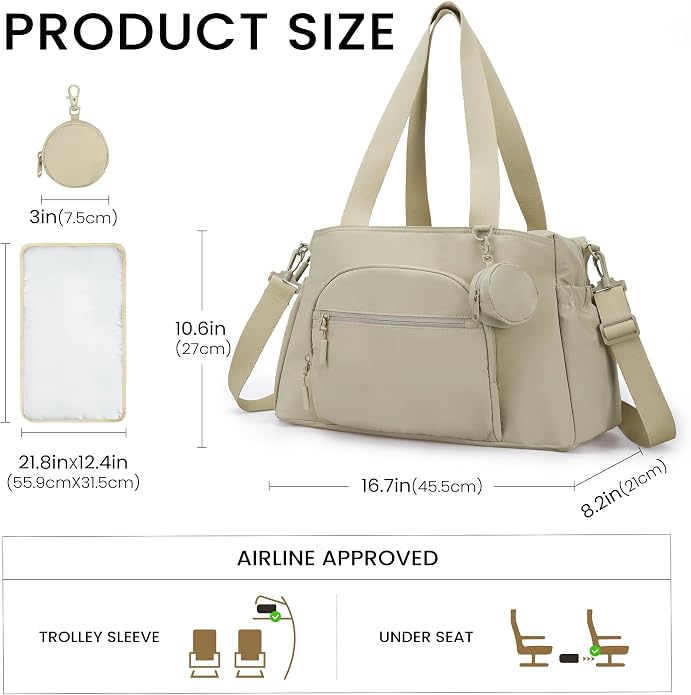 VONAL Diaper Bag Tote, Large 24L Diaper Bags Waterproof Hospital Bag for Labor Delivery, Travel Diaper Tote Baby Bag - Image 6