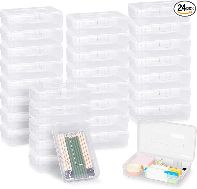 24pcs Pencil Cases Boxes Clear Pencil Case Organizer Plastic Pencil Case Marker Storage Organizer Clear Pencil Box Large Capacity Pencil Case Bulk by YUQILIN