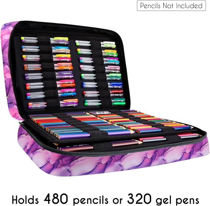 YOUSHARES Big Capacity Colored Pencil Case - 480 Slots large Pen Case Organizer with Multilayer Holder for Prismacolor Colored Pencils & Gel Pen (Marble Purple) - Image 7