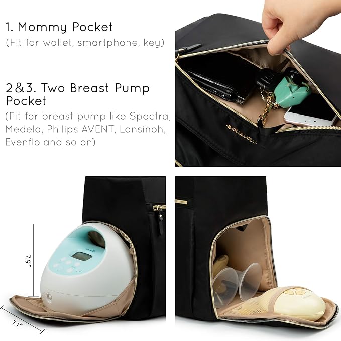 mommore Breast Pump for Spectra S1/S2 & Medela, Diaper Bag Travel Tote | Pumping Tote Bag with Insulated Pockets, Work Bag for Breastfeeding Mom with 15" Laptop Sleeve & Changing Pad - Image 5
